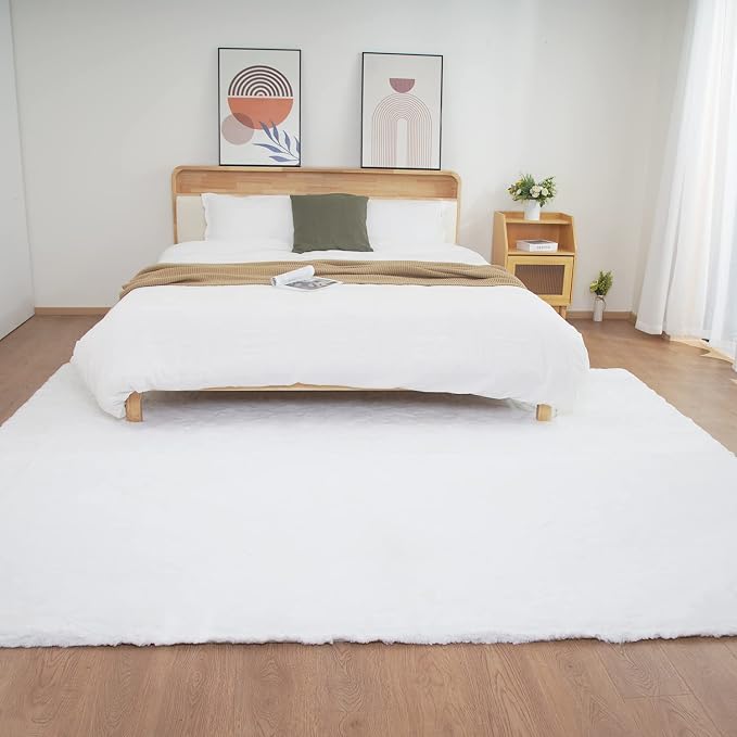 Ghouse White 8x10 Area Rug Fluffy Faux Rabbit Fur Rug White Plush Shag Rug - Image 2
