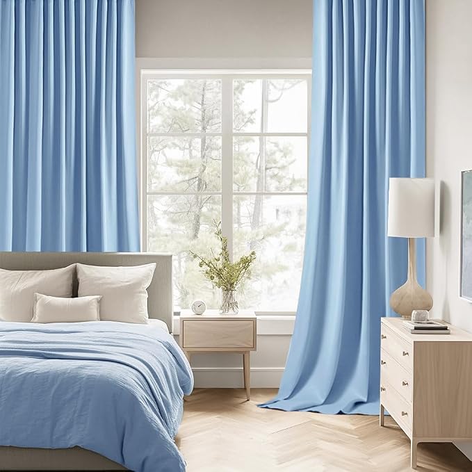 MIULEE Sky Blue Back Tab Blackout Curtains 120 Inch Long 2 Panels Set - Image 2