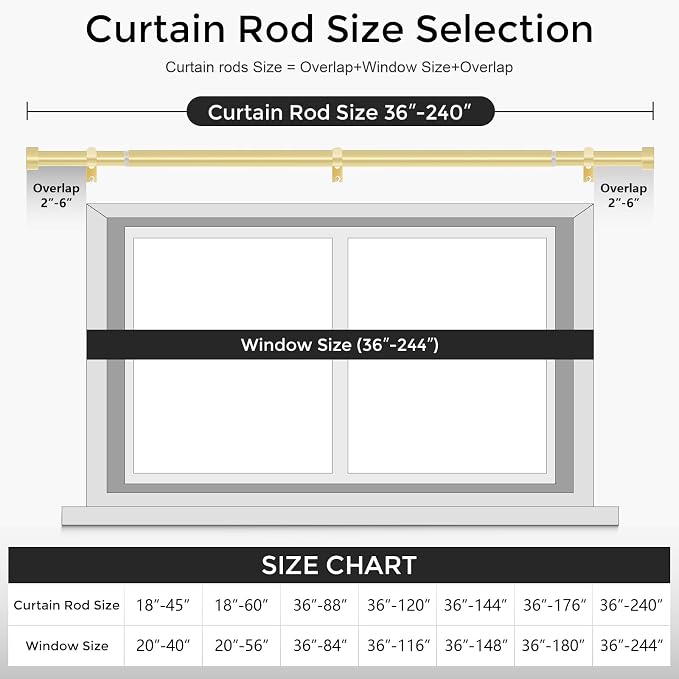 Gold Curtain Rods for Windows 36 to 240 Inch, Size:36-240 Inch - Image 5