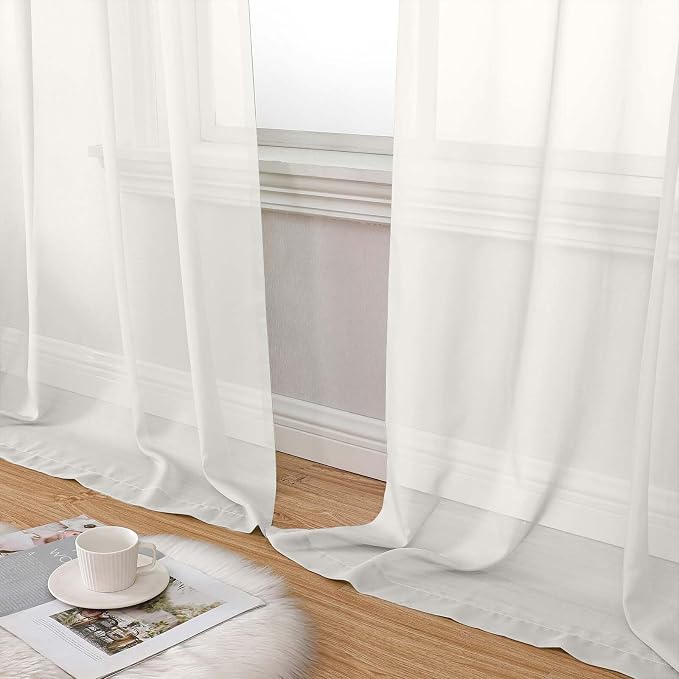 Ivory Sheer Curtain for Bedroom Living Room 78 Inches Long 2 Panels Set - Image 8