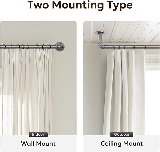 Zeerobee Curtain Rods for Windows 32 to 48, 1 Inch Industrial Wrap Around Grey - Image 5