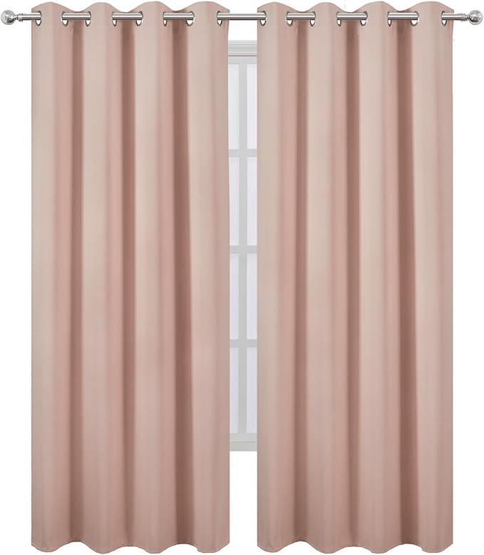 LEMOMO Blackout Curtains 66 x 95 inch/Blush Curtains Set of 2 Panels/Thermal - Image 2