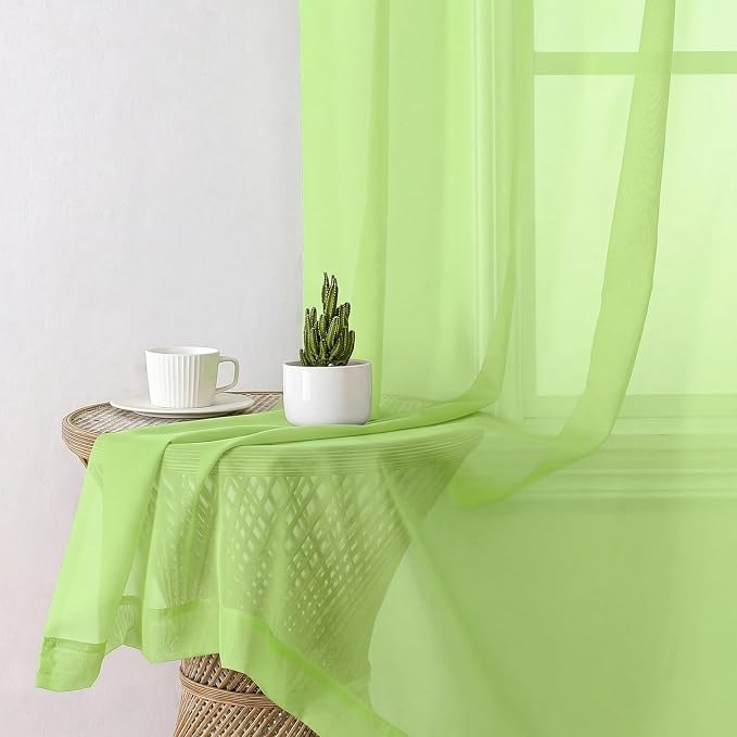 Aiyufeng Lime Sheer Curtains 84 Inches Long 2 Panels Set - Image 3