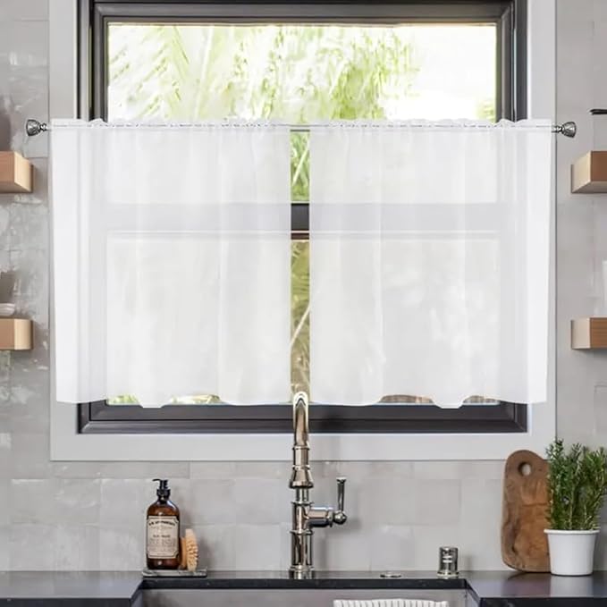 youleyar Solid Sheer Rod Pocket Curtain Voile Draperies 2 Panels White Beige by Youleyar