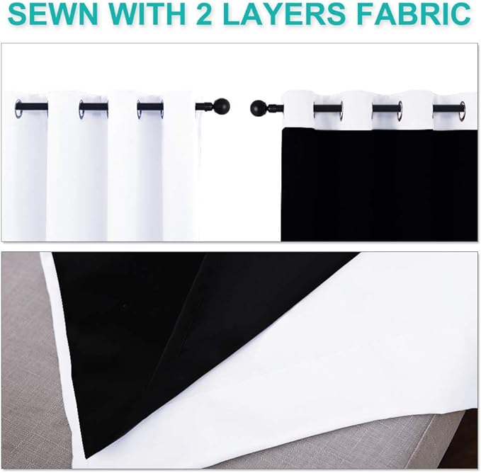 NICETOWN Pure White 100% Blackout Lined Curtains, 2 Thick Layers Narrow Wide - Image 5
