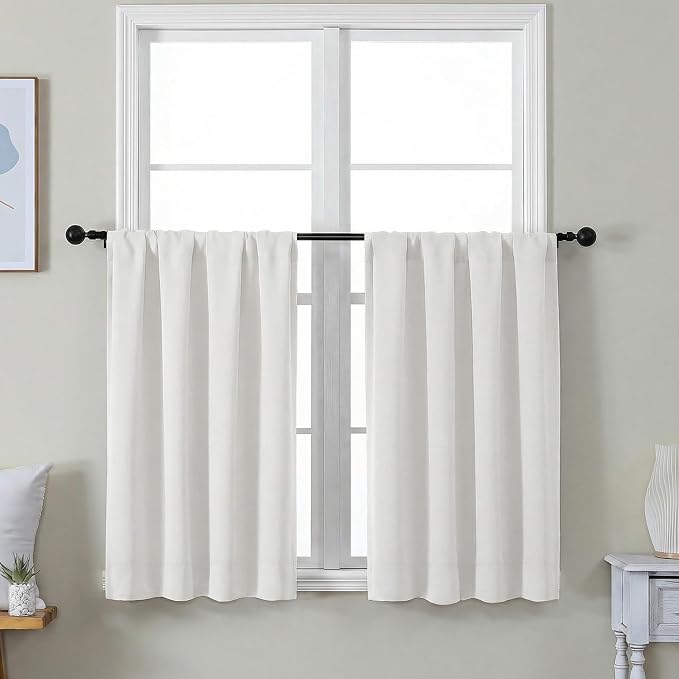 Simplebrand Ava Light Beige Short 36 Inches Light Filtering Curtain 2 Panels Set by Simplebrand