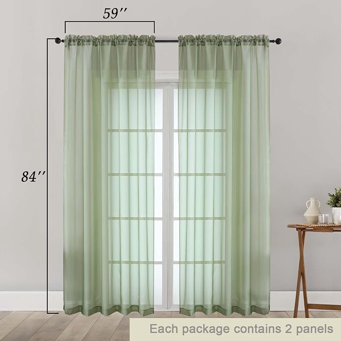 Sage Green Sheer Curtains 84 Inches Long 2 Panels Set - Image 5