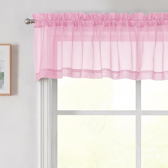 Pink Valances for Windows, Modern Solid Mini Small Window Curtains for Cafe by WelvetBLK
