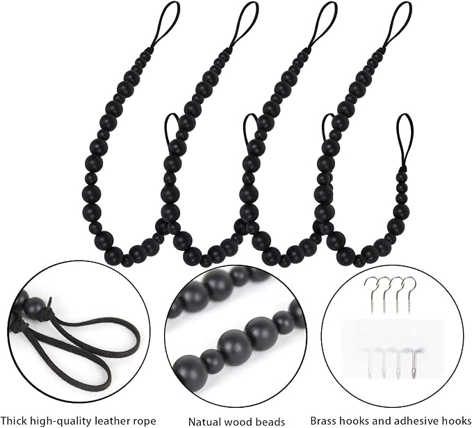 4 Pieces Wood Bead Curtain Tieback Boho Curtain Tiebacks Curtain Holdbacks - Image 6