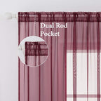 MIULEE Wine Red Christmas Window Sheer Curtains - Image 3