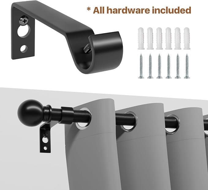 Black Curtain Rods for Windows 28 to 48 inch, Heavy Duty Drapery Rod Set - Image 5
