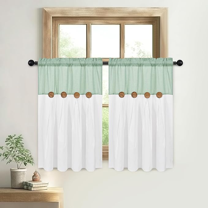 FRAMICS Boho Kitchen Curtains 36 Inch Length, Farmhouse Cotton Linen Tier - Image 8