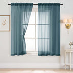 Dusty Blue Sheer Curtains 63 Inch Length 2 Panels, Voile Sheer Curtain by Home