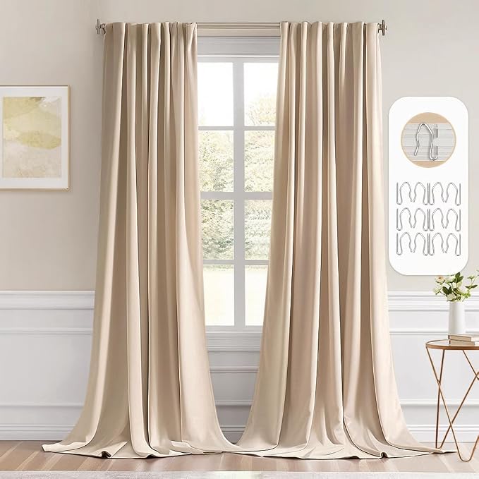 MIULEE Back Tab Beige Curtains 108 Inch Long 2 Panels Set by MIULEE