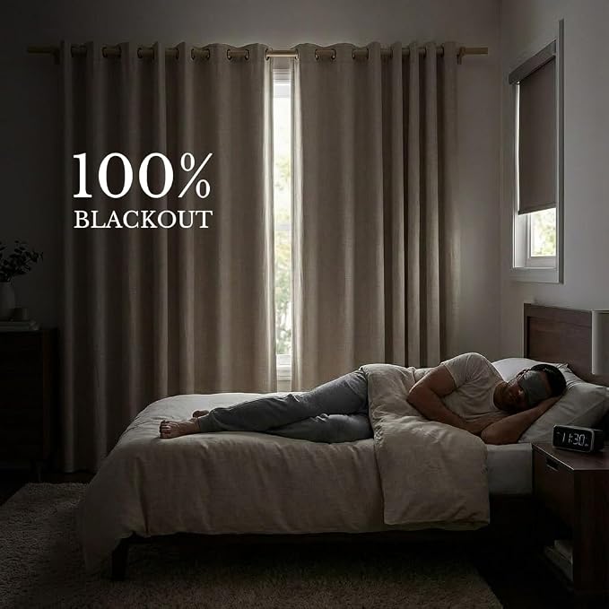 NICETOWN Natural Linen 100% Blackout Curtains 120 inches Length 2 Panels Set - Image 2