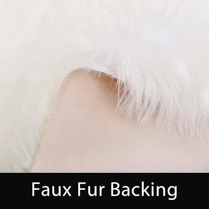 Latepis Round Rugs 8ft White Circle Area Washable Fluffy Rug Faux Fur Soft - Image 3