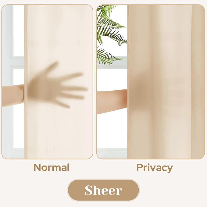HOMEIDEAS Non-See-Through Beige Privacy Sheer Curtains, 52 X 96 Inches Long 2 - Image 3