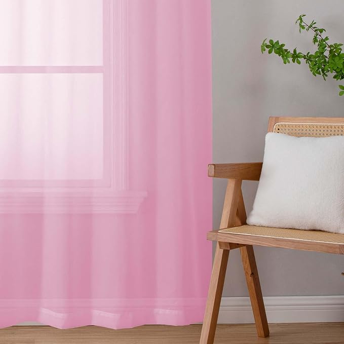 Sheer Pink Curtains for Bedroom Living Room 63 Inch Length 2 Panels, Airy Soft - Image 9