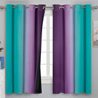 Teal and Purple Gradient Curtains 63 Inch Length 2 panels, Ombre and Wavy Line - Image 2