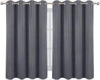 LEMOMO Blackout Curtains 66 x 54 Inch Long Grey Curtains Set of 2 Panels Room - Image 2