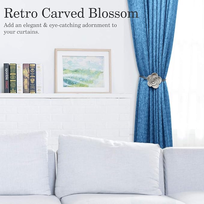 Lewondr Curtain Tie Magnetic, Vintage Resin Flower Curtain Holdback - Image 5