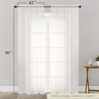 Ivory Sheer Curtains for Bedroom Living Room 90 Inches Long 2 Panels Set - Image 2
