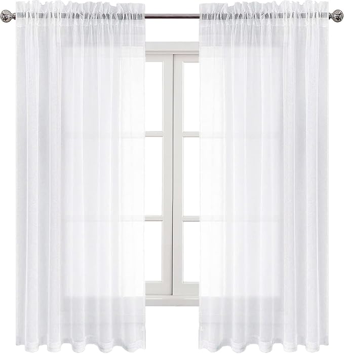 DWCN White Sheer Curtains Semi Transparent Voile Rod Pocket Curtains - Image 9
