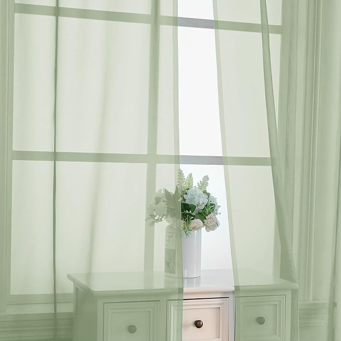 OVZME Light Green Sheer Curtains 72 Inches Long 2 Panels - Image 7