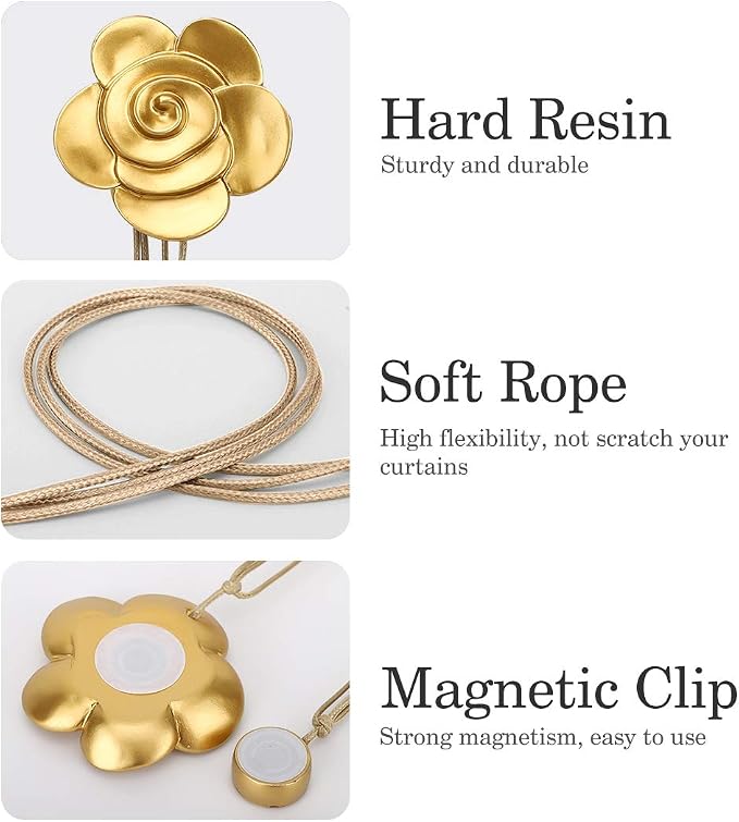 Lewondr Magnetic Curtain Tiebacks, Vintage Curtain Holdbacks, Resin Flower - Image 2