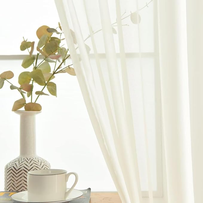 SpaceDresser Basic Rod Pocket Sheer Voile Window Curtain Panels Ivory 1 Pair 2 - Image 3