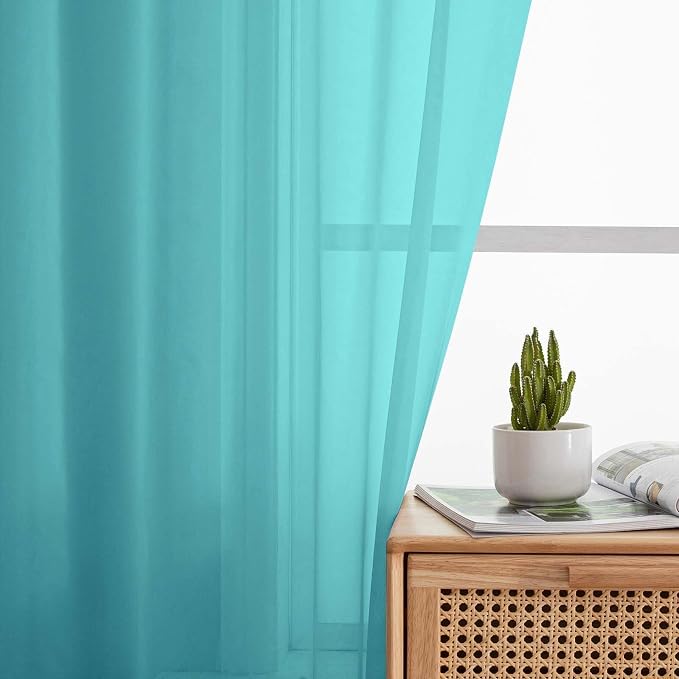 Turquoise Sheer Curtains for Bedroom Living Room 45 Inch Length 2 Panels - Image 6