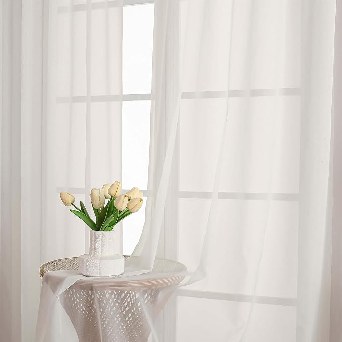 OWENIE Ivory Sheer Curtains, Sheer Curtains 96 inches Long 2 Panels Set - Image 3