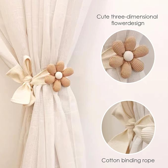 SRG 4PCS Curtain Tiebacks | Boho Flower Curtain Holdbacks | Simple Elegant - Image 2