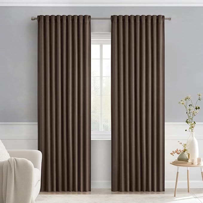 MIULEE Chocolate Brown Back Tab Blackout Curtains 84 Inch Length 2 Panels Set by MIULEE