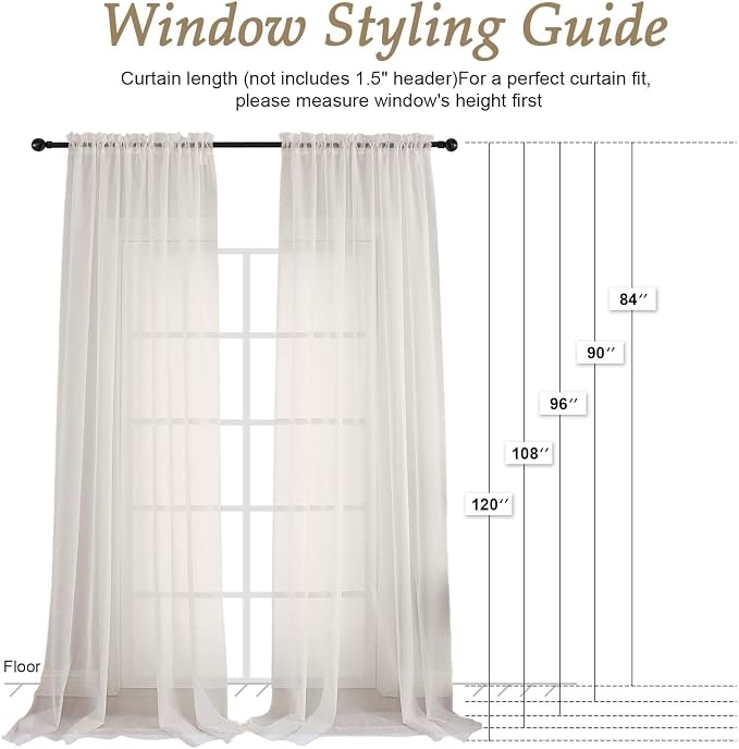 OVZME Ivory Sheer Curtains 120 Inches Long 2 Panels Set, 59 Inch Extra Wide - Image 2