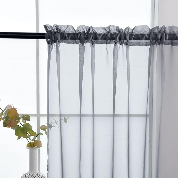 SpaceDresser Grey Sheer Curtains 4 Panels Rod Pocket Semi-Sheer Curtain 90 - Image 5