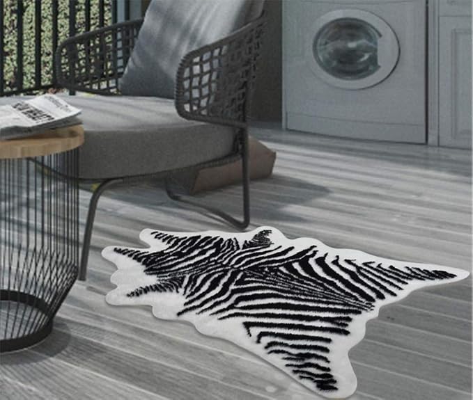 Zebra Print Rug Faux Animal Cowhide Skin Area Rug Leather Carpet Mat Small Size - Image 8
