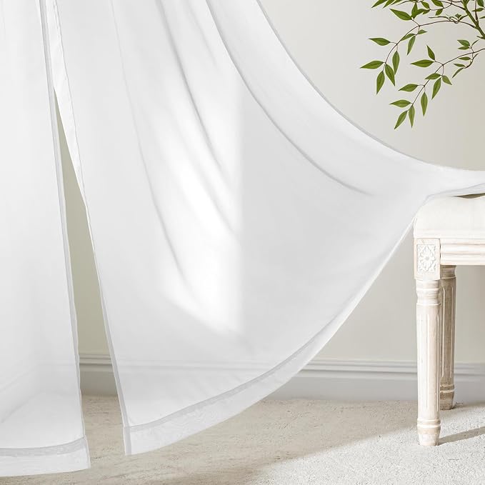 MIULEE White Sheer Curtains 63 Inches Long, 4 Panels Set, Light Filtering Rod - Image 6