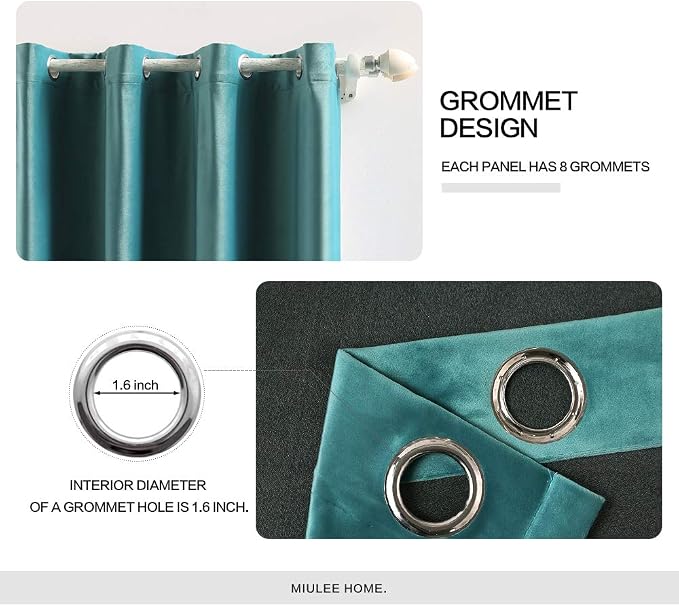 MIULEE 2 Panels Blackout Velvet Curtains Solid Soft Grommet Teal Curtains - Image 2