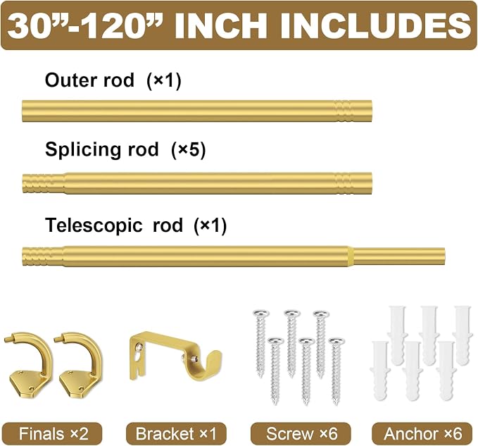 GXOACKJ Gold Curtain Rods for Windows 66 to 120 inch, 5/8 inch Adjustable Wrap - Image 5