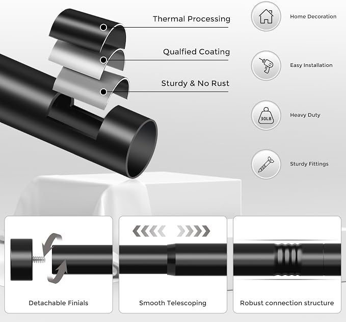 VOIIY 2 Pack Curtain Rods for Windows 28 to 48 Inch, Modern Adjustable Heavy - Image 7