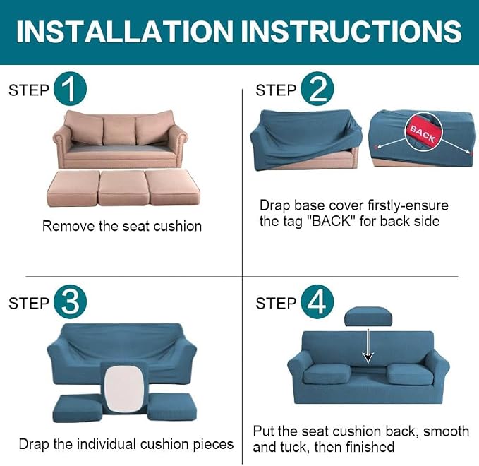 Turquoize 4 Piece Sofa Covers for 3 Cushion Couch Sofa Slipcover - Image 6