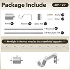 IFELS Heavy Duty Curtain Rods for Windows 66 to 120 Inch, 1 Inch Silver Curtain - Image 6