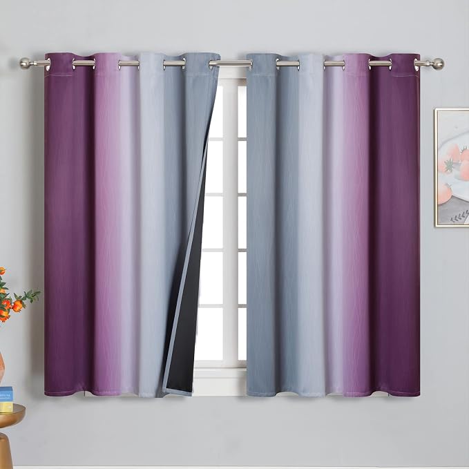 Purple and Grey Blackout Curtains 45 Inches Long, Ombre and Wavy Line Pattern by ESTELARTEXTILER