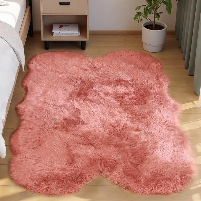 Goolela Pink Faux Sheepskin Fur Rug 4x6 Fluffy Fuzzy Furry Area Rug by Goolela