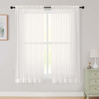Sheer Ivory Curtains for Bedroom Living Room 63 Inch Length 2 Panels, Airy Soft by WelvetBLK