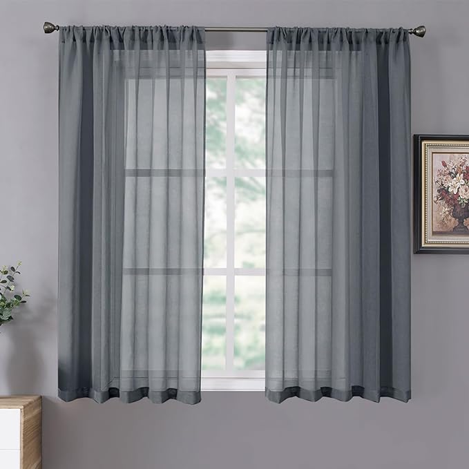 Tollpiz Short Sheer Curtains Linen Textured Living Room Curtain Sheers Light by Tollpiz