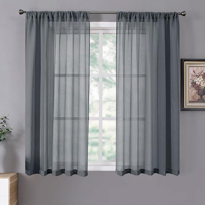 Tollpiz Short Sheer Curtain Linen Textured Living Room Curtains Sheer Light by Tollpiz