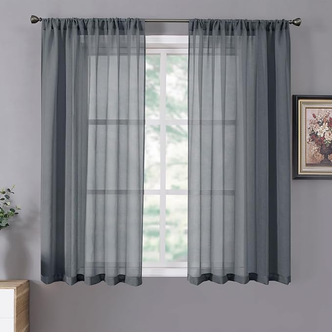 Tollpiz Short Sheer Curtain Living Room Linen Textured Curtains Sheer Light by Tollpiz