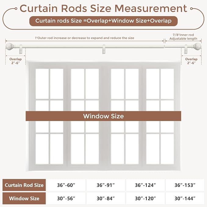 Antique White Curtain Rods for Windows 30 to 56 Inch, Adjustable Vintage - Image 6